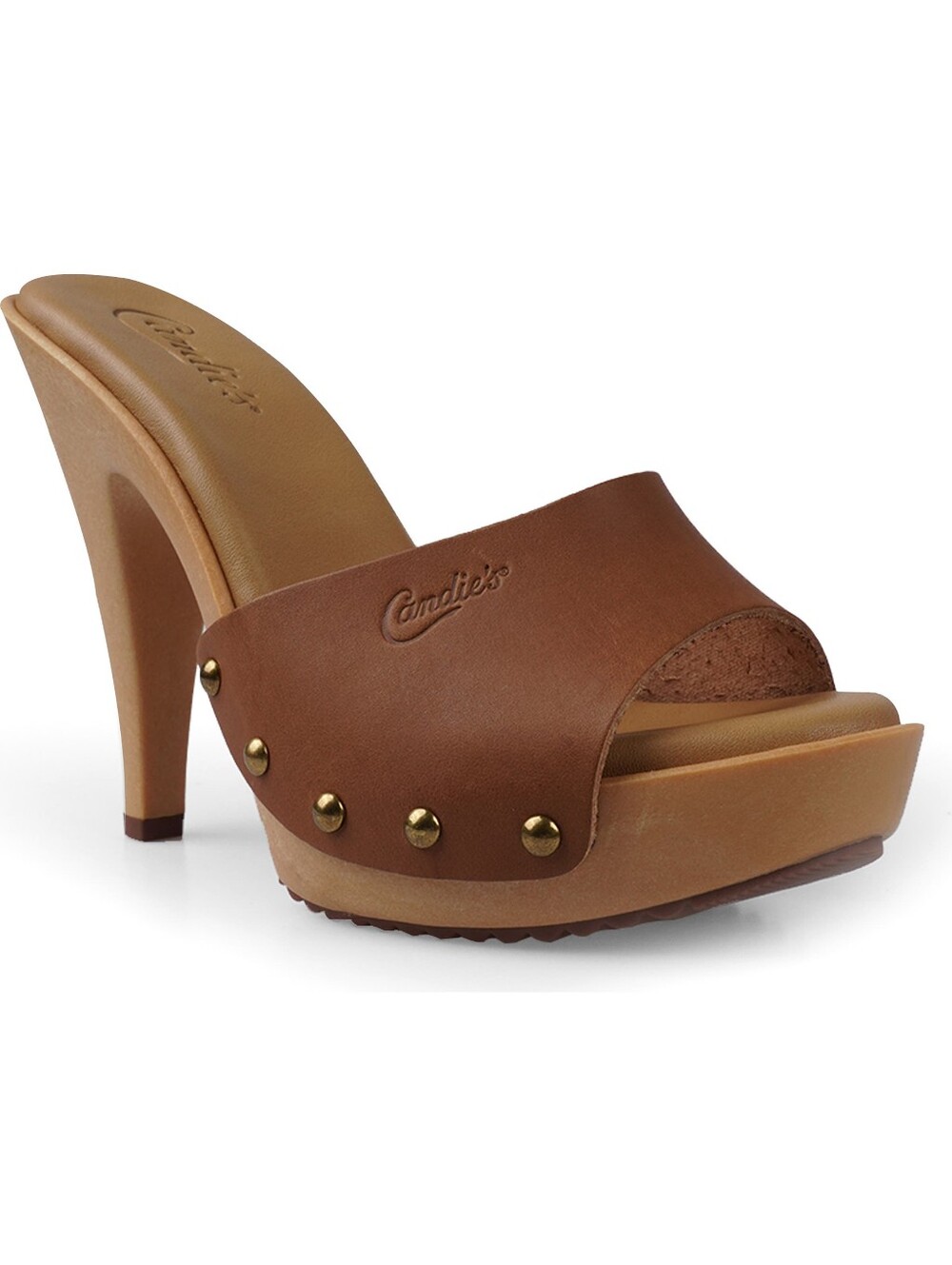 Candies Viviana OMG Cognac Genuine Leather Slide Sandals Sz 10 New In Box Mules